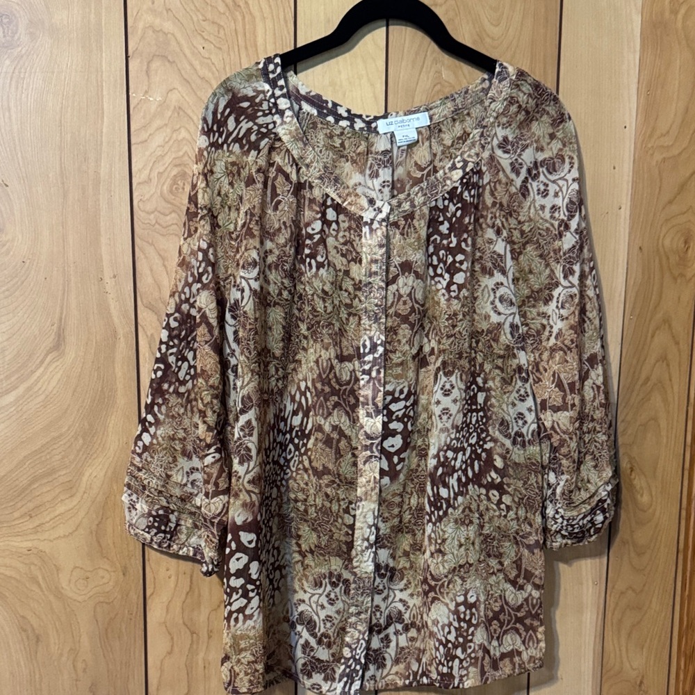 Liz Claiborne Brown and Cream Blouse